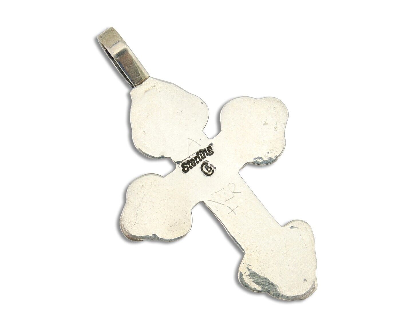 Navajo Cross Pendant 925 Silver Mediterranean Coral Artist Signed CB C.80's