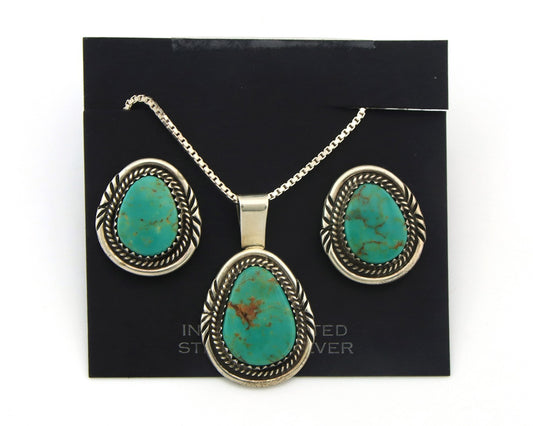 Navajo Necklace Earrings Set Sterling Silver Turquoise Vintage Signed AB