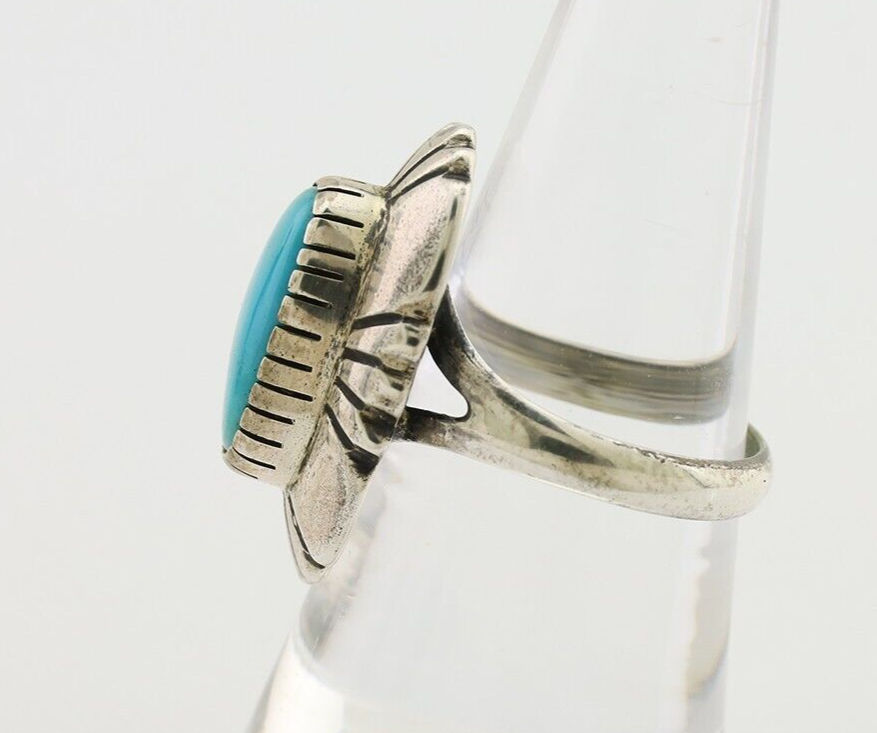 Navajo Ring 925 Silver Kingman Turquoise Signed M Montoya Size 8.25 C.80's