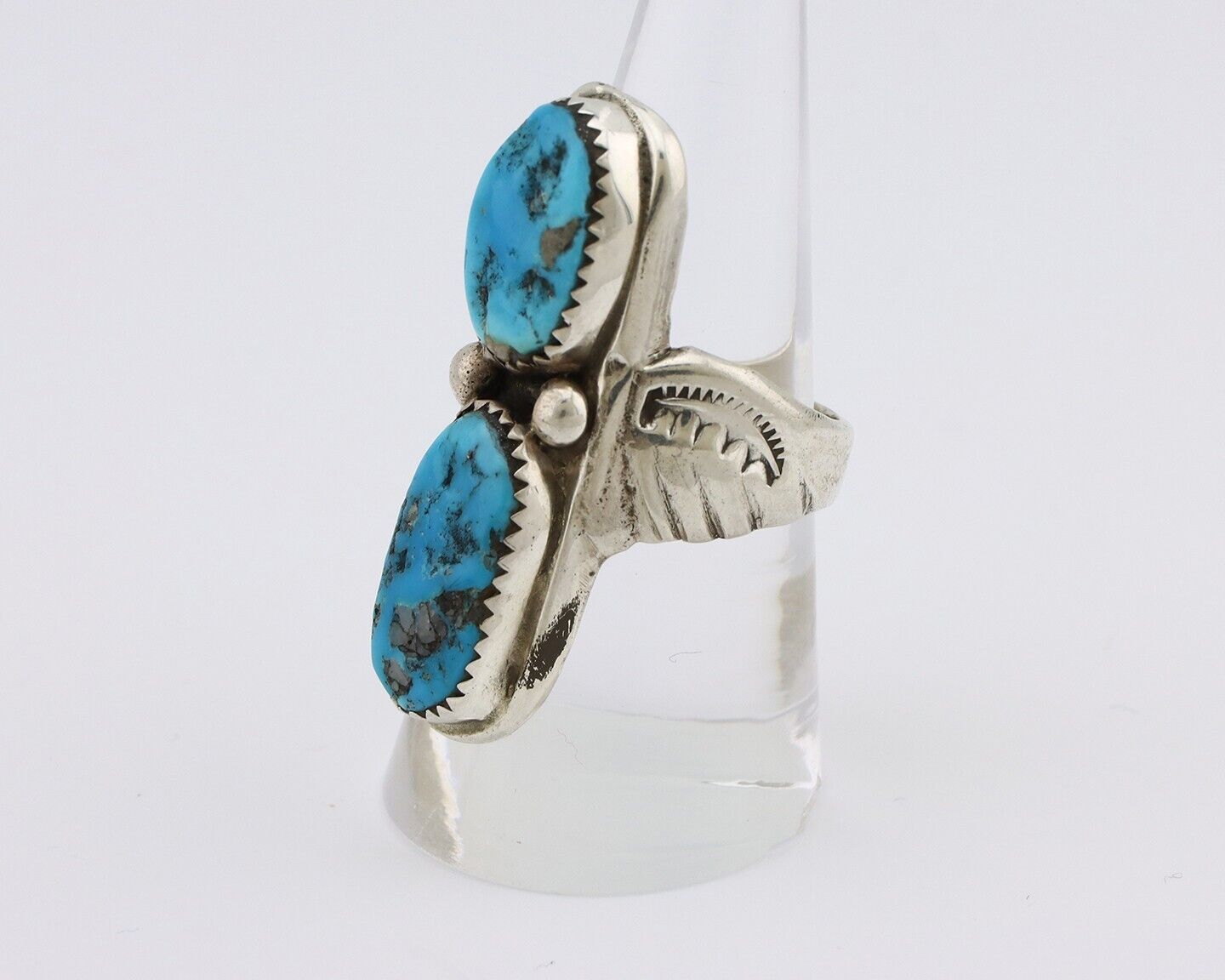 Navajo Ring 925 Silver Natural Blue Turquoise Artist Signed R C.80's