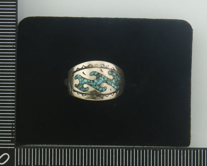 Navajo Ring 925 Silver Inlaid Turquoise Native American Artist C.80's Size 5.5