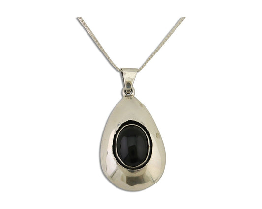 Navajo Necklace 925 Silver Natural Onyx Native Artist Signed M Montoya C.80's