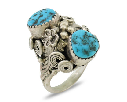 Navajo Handmade Ring 925 Silver Sleeping B Turquoise Artist Signed IHMJ C.80's