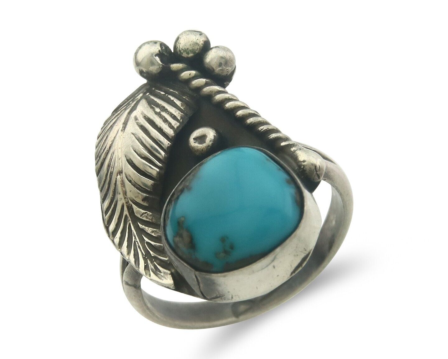 Navajo Ring 925 Sterling Turquoise Handmade Signed Big B C.80's Size 6.75