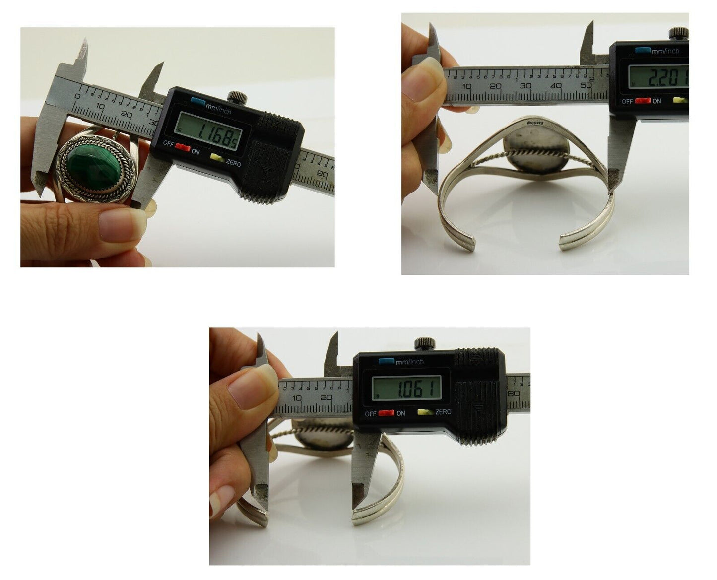 Navajo Cuff Bracelet Natural Malachite 925 Silver Native American Artist C.80s