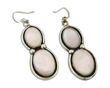 Navajo Handmade Earrings 925 Silver Pink Mussel Native American Artist C.80's