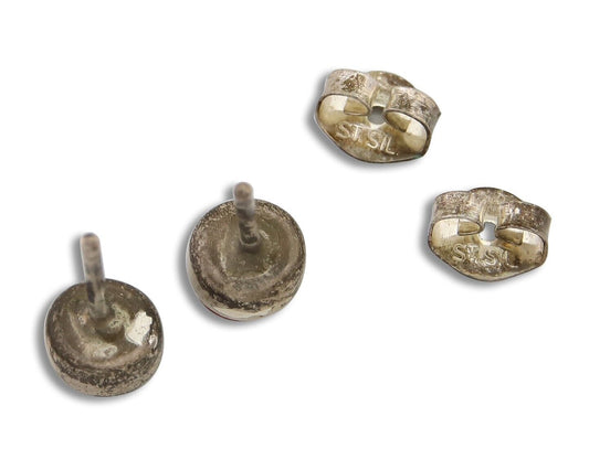 Navajo Earrings 925 Silver Inlaid Natural Onyx & Coral Native Artist C.80's