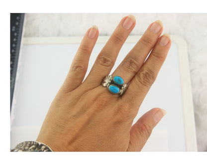 Men Navajo Ring Sterling Silver Authentic Vintage Turquoise Size 11.0