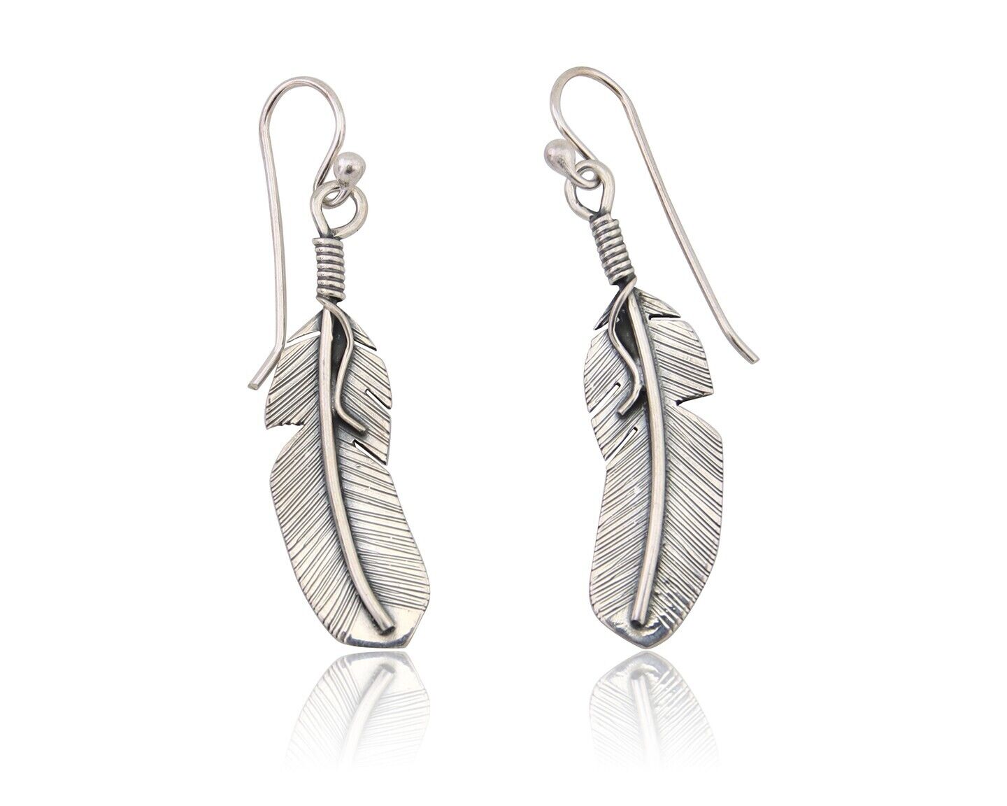 Navajo Feather Earrings 925 Silver Native American Artist C.80's