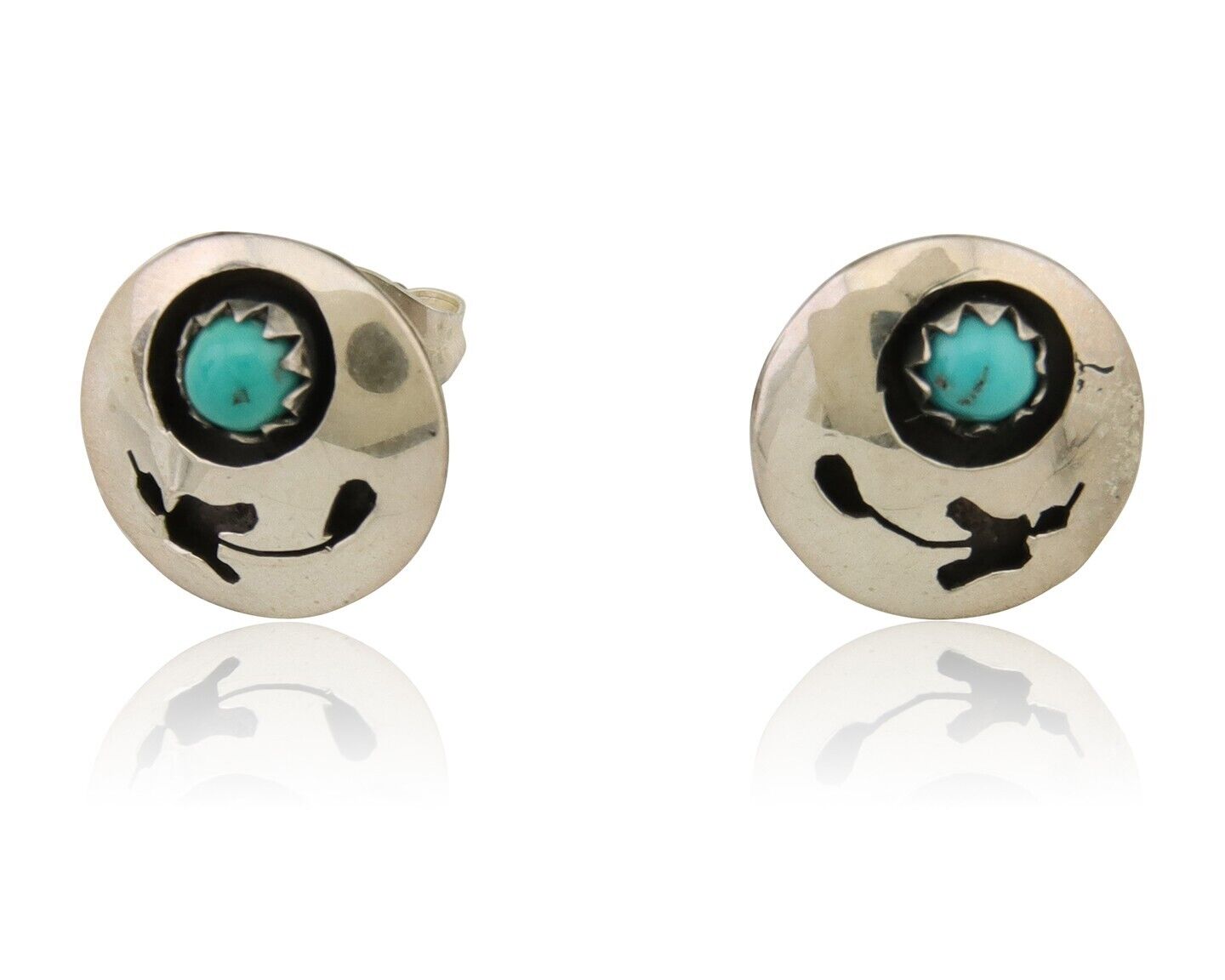 Navajo Handmade Earrings 925 Silver Turquoise Native American Artist C.80's