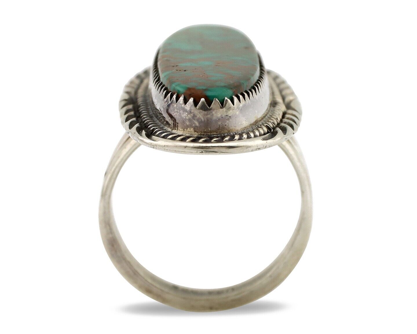 Navajo Ring 925 Silver Natural Mined Spiderweb Turquoise Artist Signed USA C.80s