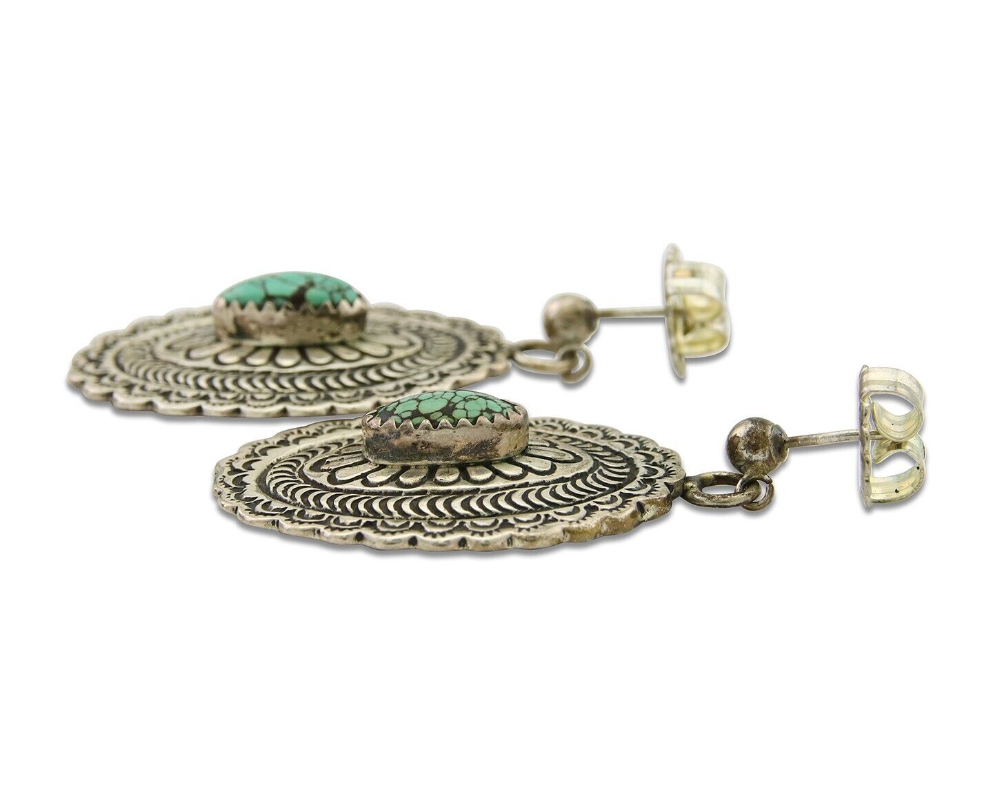 Navajo Bracelet 925 Silver Concho Hand Stamped Turquoise Native Artist C.80's