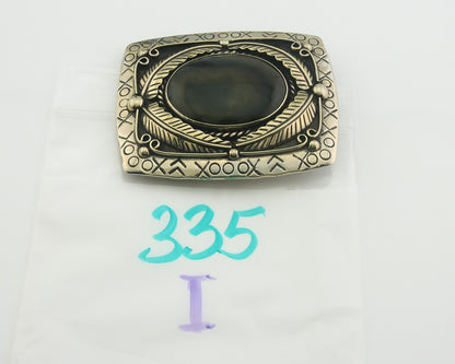 Navajo Belt Buckle .999 Nickel Agate Native Artist Handmade 2.5 x 3.0 in C.80s