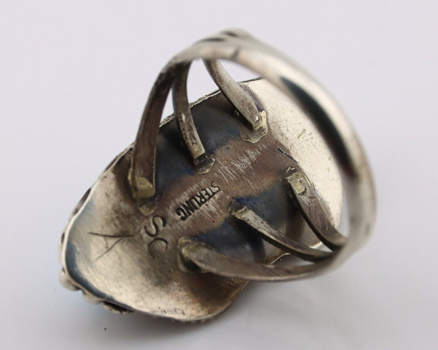Navajo Ring 925 Silver Sleeping Beauty Turquoise Signed SC C.80's
