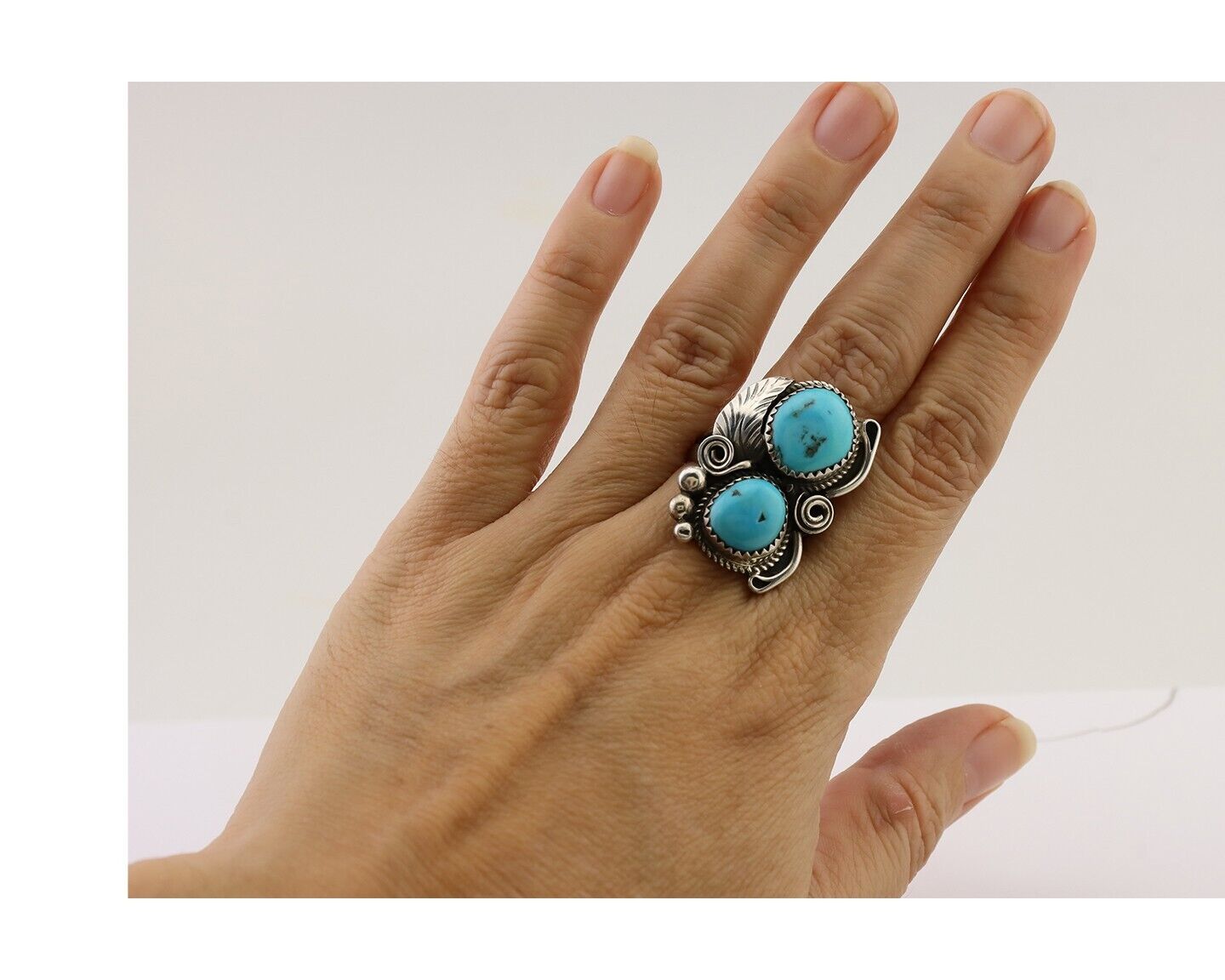 Navajo Handmade Ring 925 Silver Natural Tuquoise Artist Signed JM C.80's