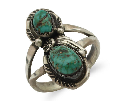 Navajo Ring 925 Silver Natural AAA Blue Turquoise Artist Signed Tom Willeto C80s