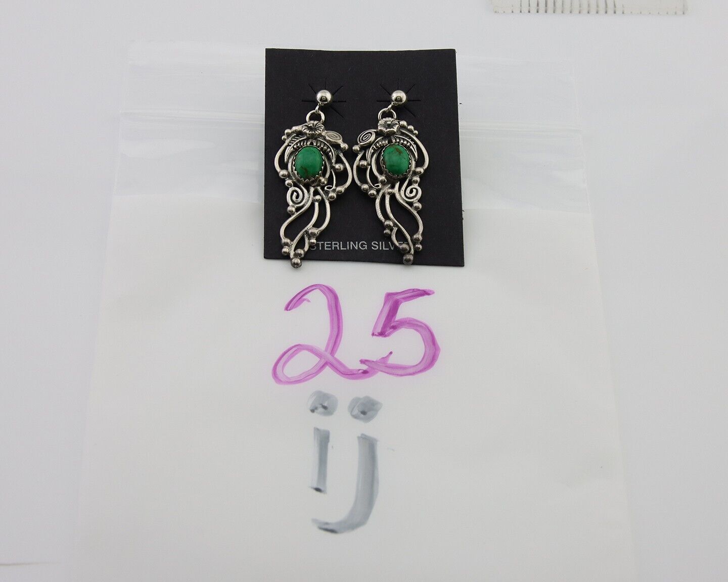 Navajo Shield Earrings 925 Silver Natural Turquoise Native American Artist C80s