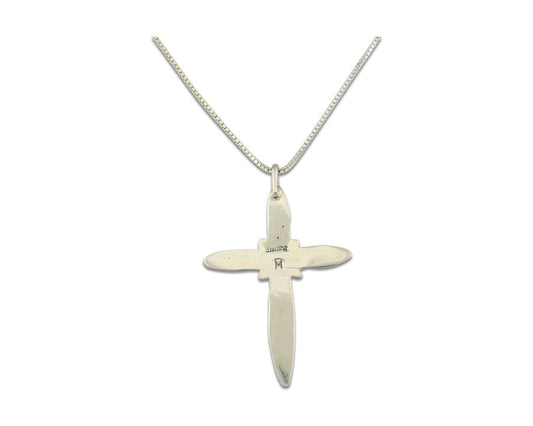 Navajo Cross Necklace Sterling Silver Authentic Natural Gemstones Signed M