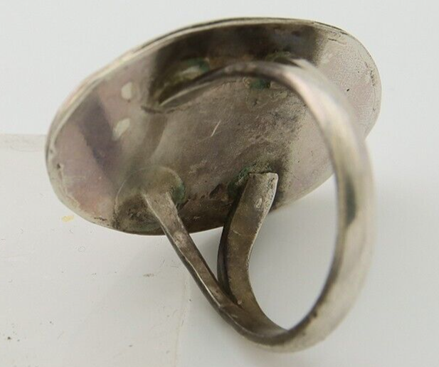 Navajo Hand Stamped Ring 925 Silver Natural Turquoise Native Artist C.80's