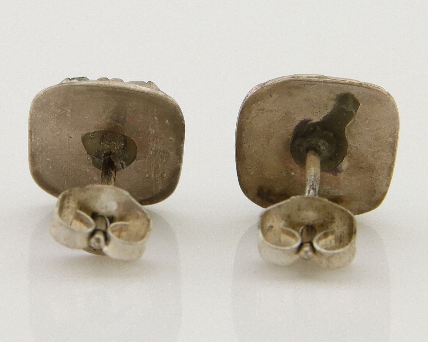 Navajo Hand Stamped Earrings 925 Silver Blue Turquoise Native Artist C.80's