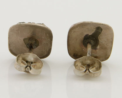 Navajo Hand Stamped Earrings 925 Silver Blue Turquoise Native Artist C.80's