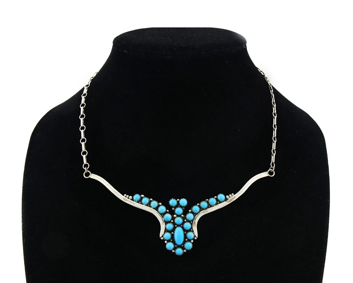 Navajo Necklace 925 Sterling Silver SB Turquoise Artist Signed LT C.80's