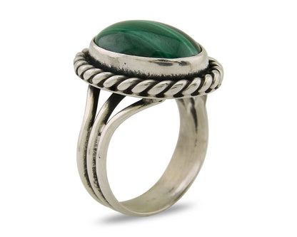 Navajo Ring 925 Silver Natural Malachite Native American Artist C.80's