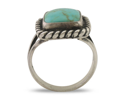 Navajo Ring 925 Silver Natural Green Turquoise Artist Signed Apache Mfg C.80's