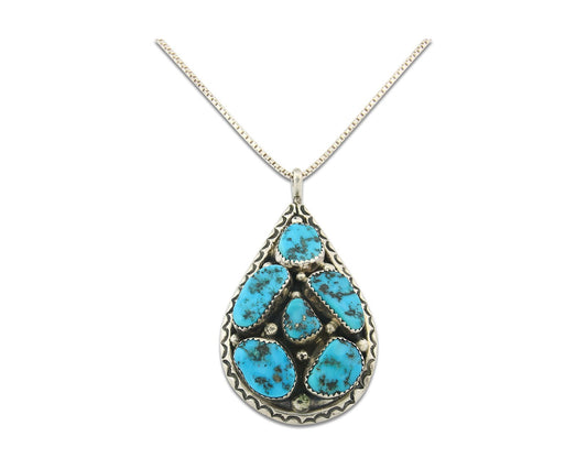 Navajo Sterling Silver Necklace Authentic Turquoise Vintage Signed JW Tom