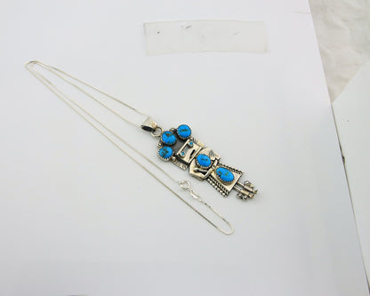 Navajo Kachina Necklace Sterling Silver Natural Turquoise Vintage Signed
