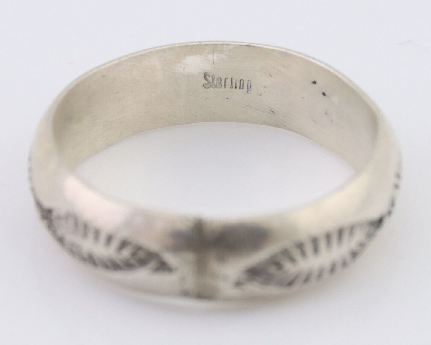 Navajo Hand Stamped Band 925 Silver 6.0 mm Signed Larry Chavez Size 9.25 C.80's