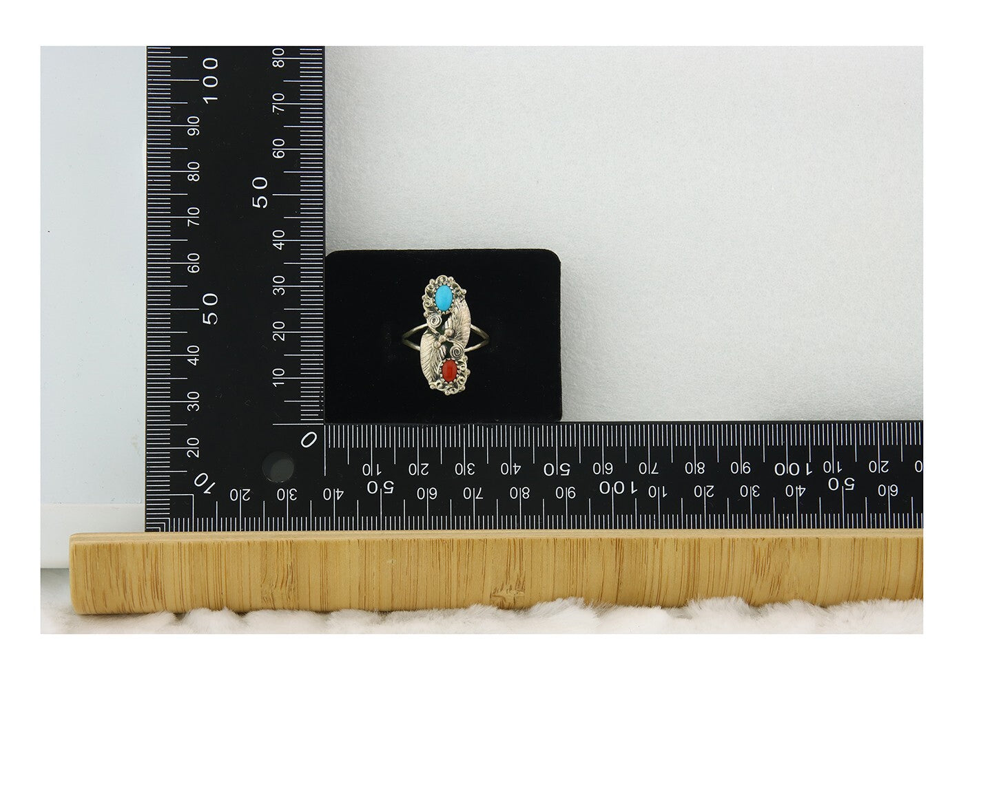 Navajo Ring 925 Sterling Silver Authentic Turquoise & Coral Signed WB Size 6.75