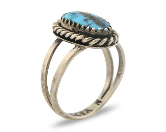 Navajo Ring 925 Sterling Natural Blue Turquoise Signed M Yazzie C.80's