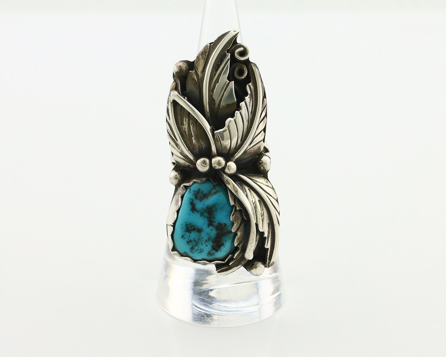 Navajo Ring 925 Silver Sleeping Beauty Turquoise Artist Signed DL C.80's