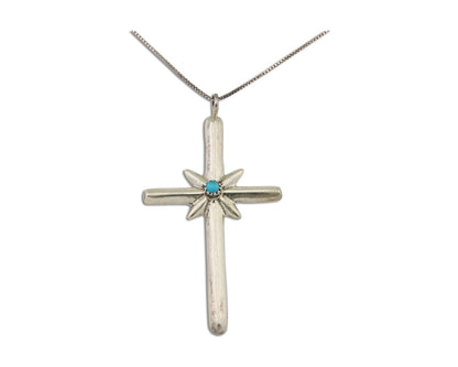 Navajo Sand Cast Necklace 925 Silver Turquoise Native American Artist C.80's