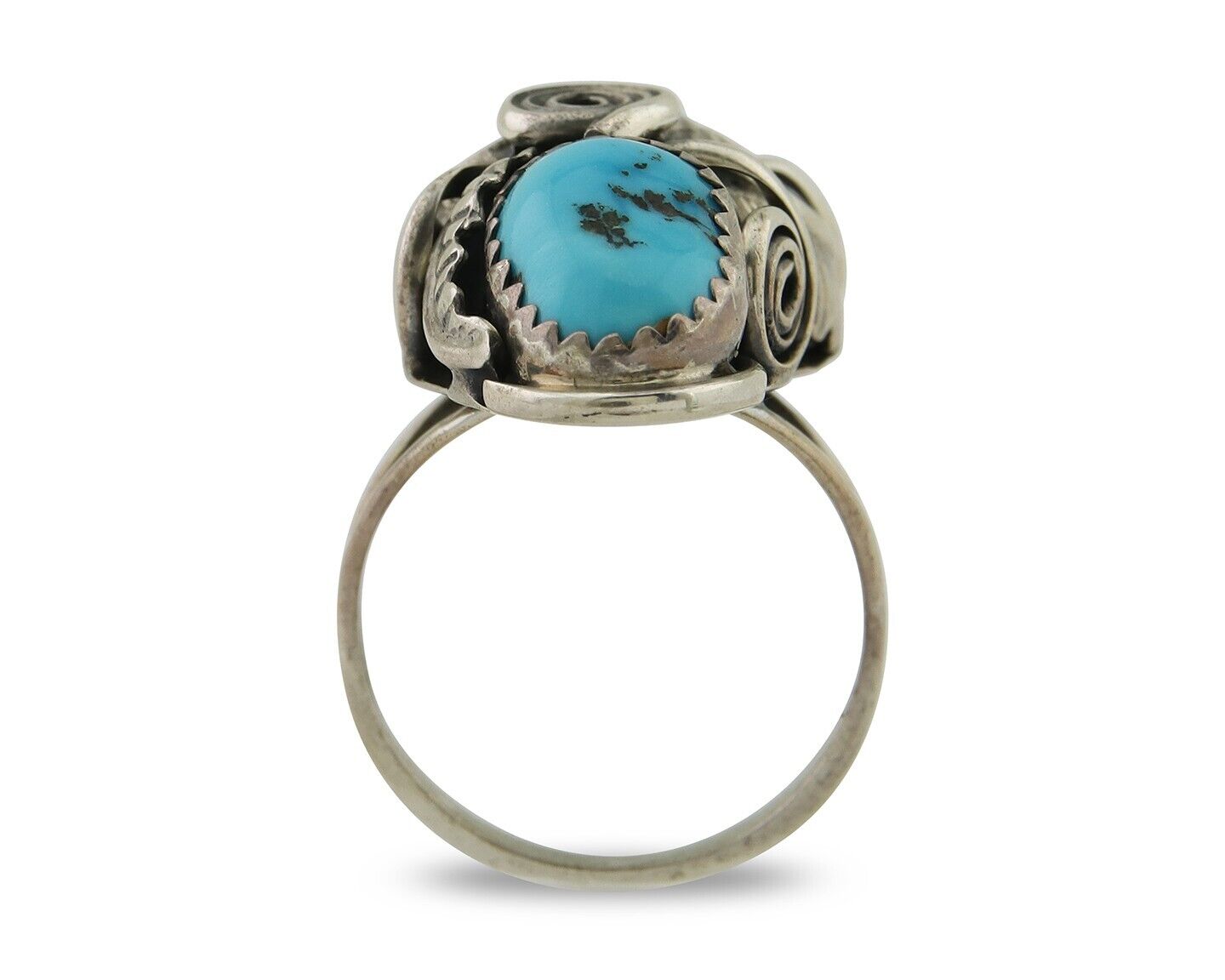 Navajo Ring .925 Silver Sleeping B Turquoise Artist Signed MP C.80's