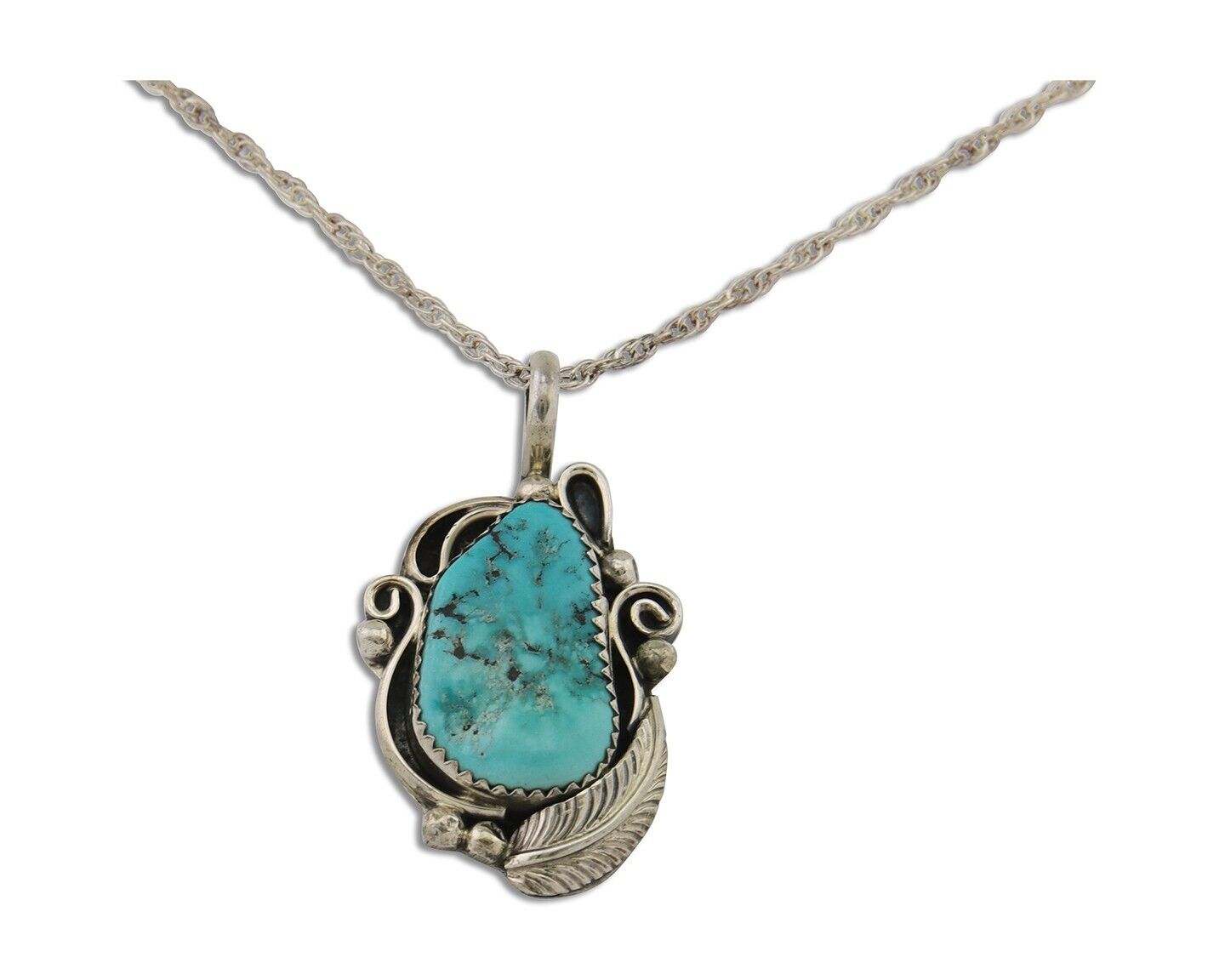 Navajo Necklace 925 Silver Natural Turquoise Artist Signed PM C.80's