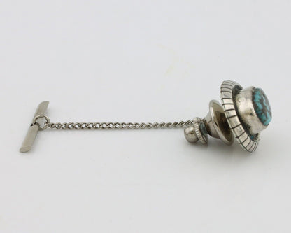 Navajo Tie Tack 925 Silver Spiderweb Turquoise Native American Artist C.80's