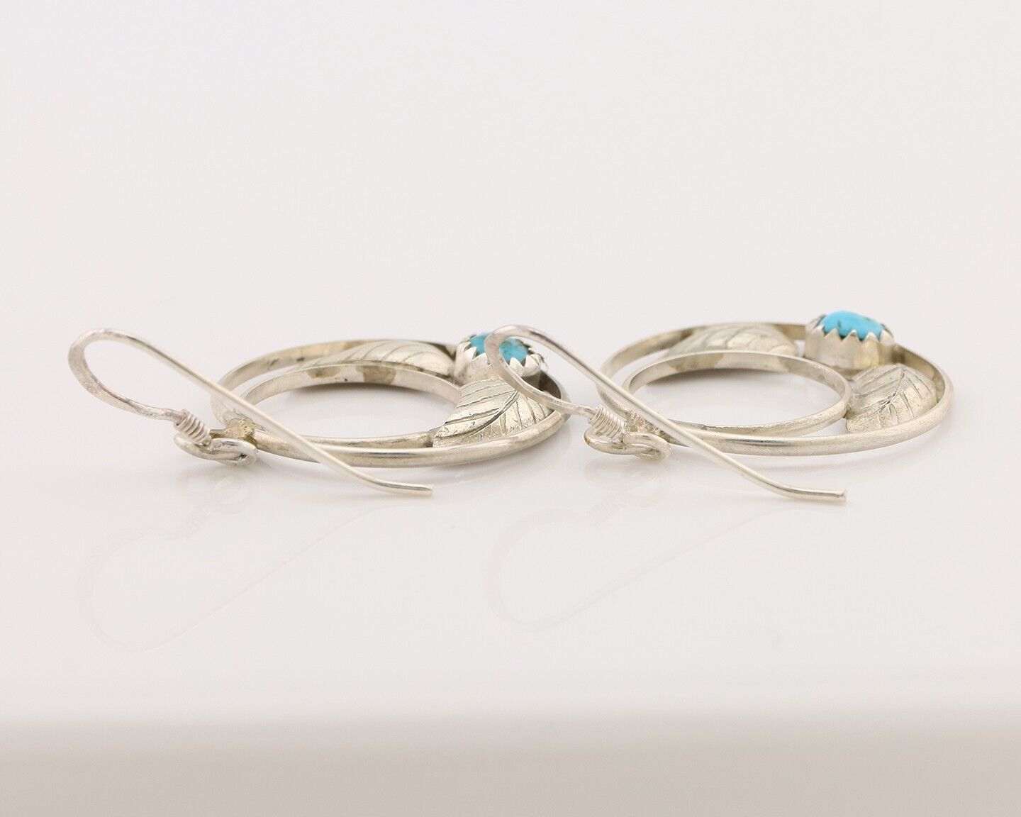 Navajo Handmade Dangle Earrings 925 Silver Blue Turquoise Native Artist C.80s