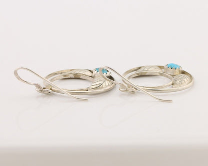 Navajo Handmade Dangle Earrings 925 Silver Blue Turquoise Native Artist C.80s