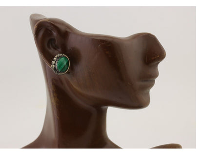 Navajo Earrings 925 Silver Natural Malachite Native American Artist C.80's