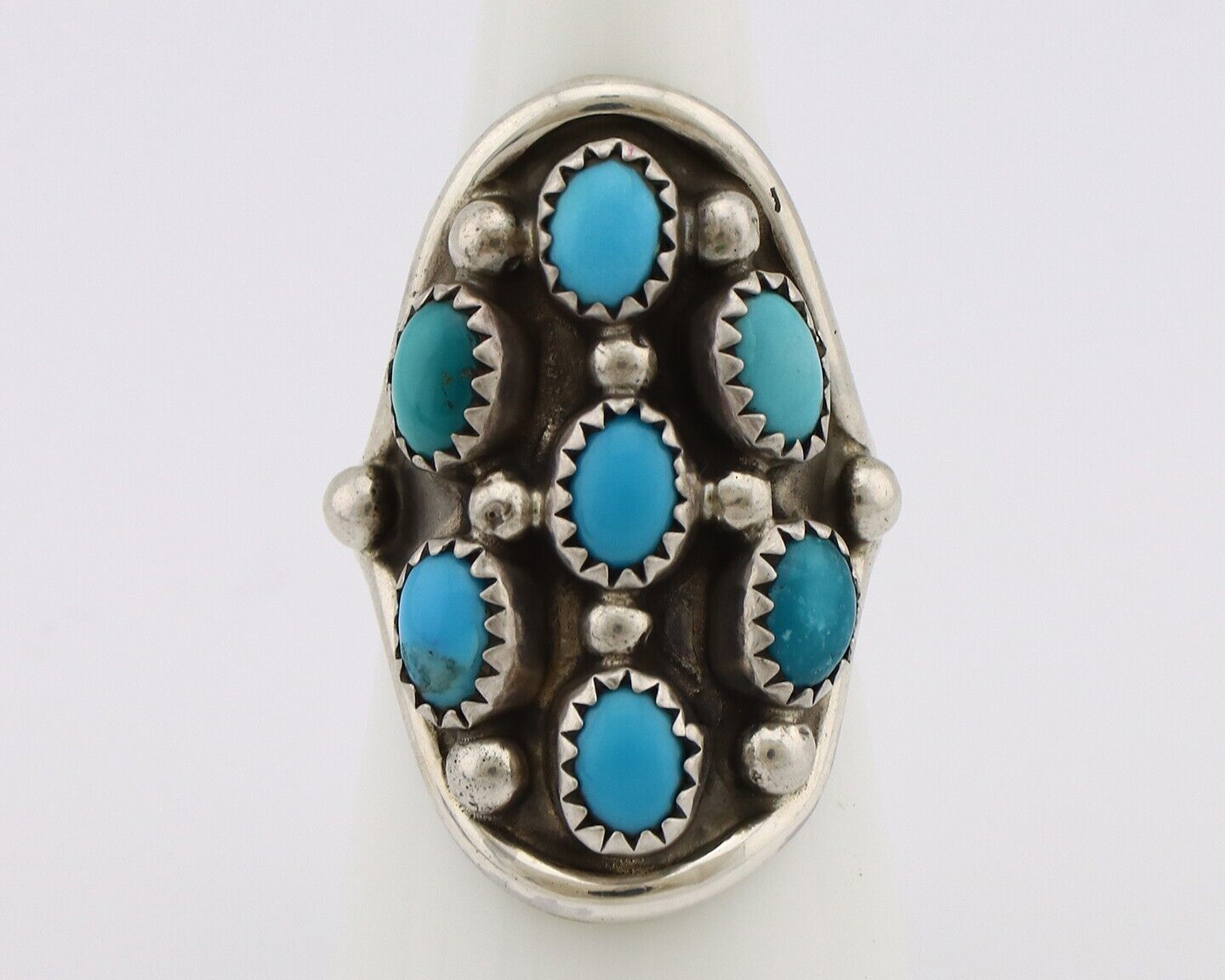 Navajo Ring .925 Silver Natural Blue Turquoise Signed L Henderson C.80's