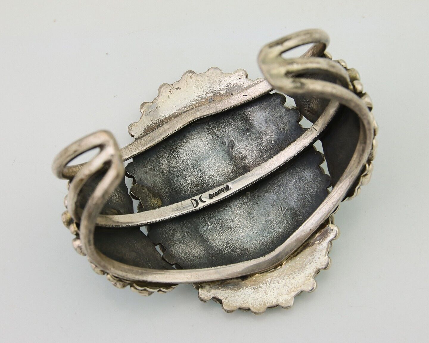 Navajo Bracelet 925 Silver Natural Blue Turquoise Signed Delbert Chatter C.80's