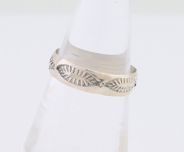 Navajo Hand Stamped Band 925 Silver 5.0 mm Signed Larry Chavez Size 6.5 C.80's