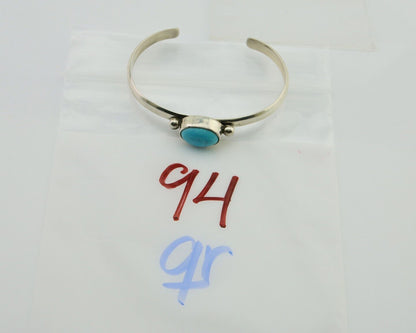 Navajo Cuff Bracelet Blue Turquoise 925 Silver Native American Artist C.80's