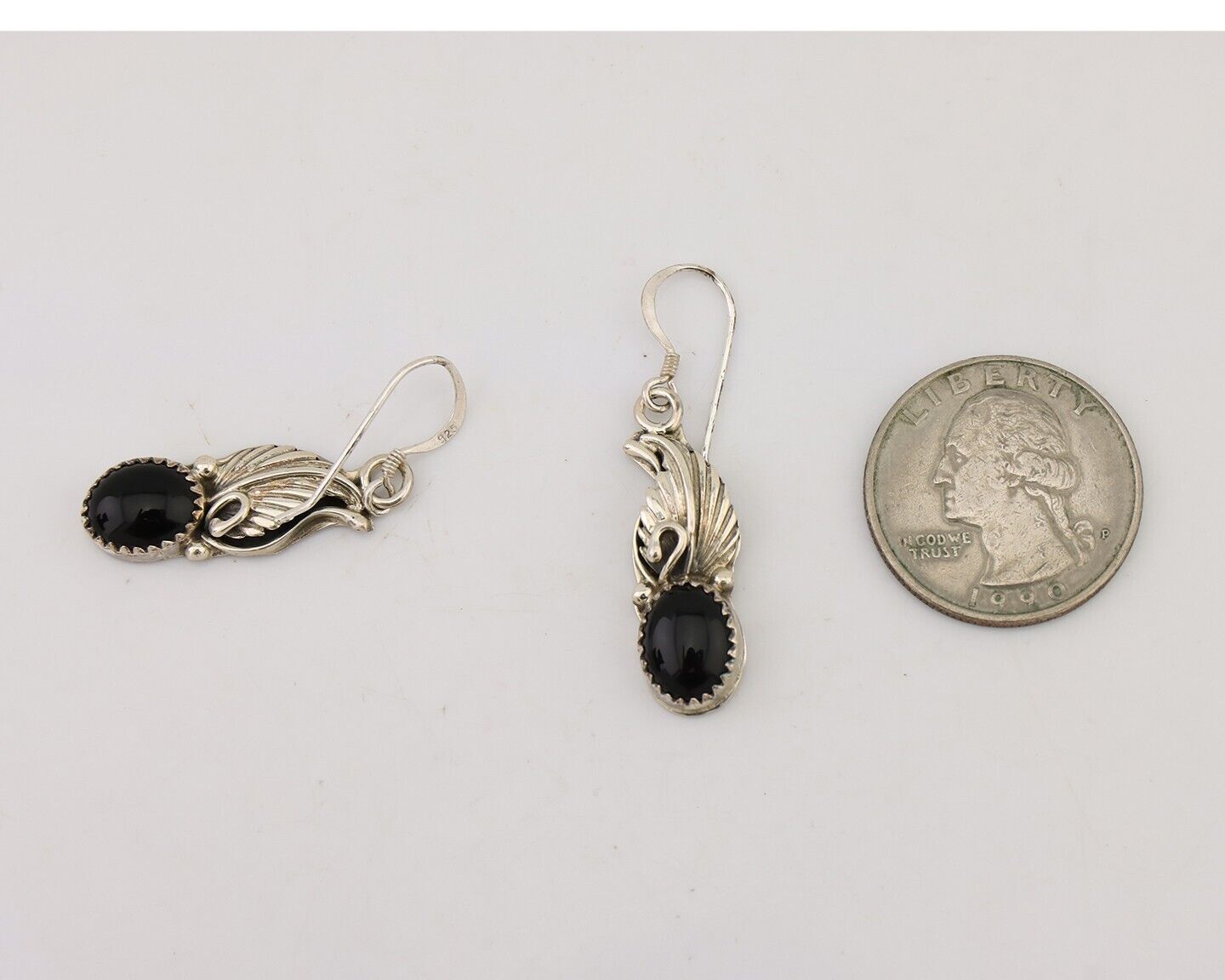 Navajo Dangle Earrings 925 Silver Black Onyx Native American Artist C.80's