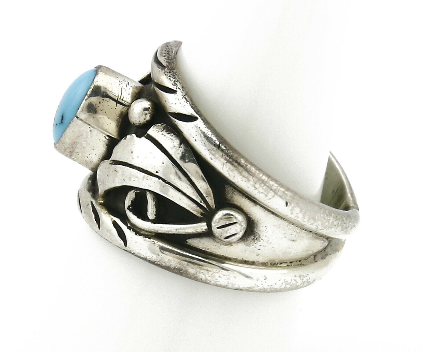Navajo Ring .925 Silver Handmade Sleeping Beauty Turquoise Signed ELA C.80's