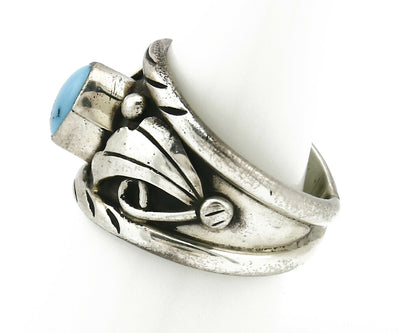 Navajo Ring .925 Silver Handmade Sleeping Beauty Turquoise Signed ELA C.80's