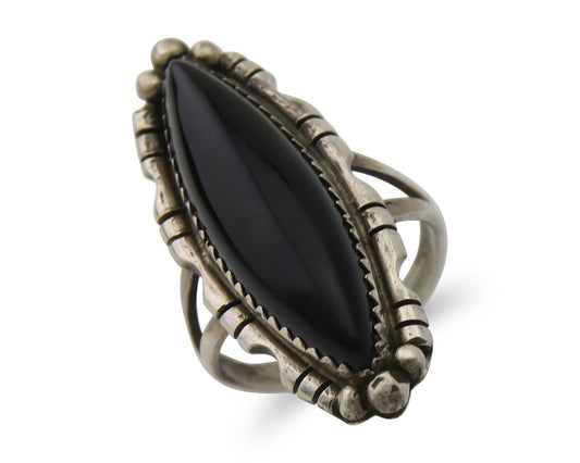 Navajo Handmade Ring 925 Silver Black Onyx Native American Artist C.80's