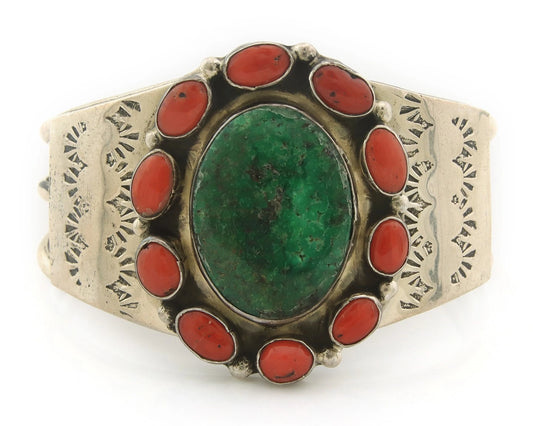 Navajo Cuff Bracelet Sterling Silver Natural Gemstone Vintage Handmade